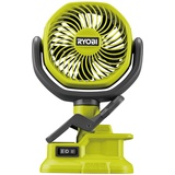 Ryobi 18 V Akku-Clip-Ventilator RCF18-0 (Kompakter und tragbarer Akku-Ventilator, gummierte Befestigungsklammer, 2-stufige Einstellung, Trommel-Ø (cm) 10 ohne Akku & Ladegerät im Karton), Grün