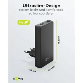 goobay USB-CTM PD GaN Dual-Schnellladegerät 90° Flat 45 W schwarz