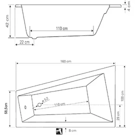 Aqualine Raumsparwanne 160 x 100 x 42 cm (MPNR nicht verfügbar)