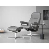 Stressless Stressless® Relaxsessel »Consul«, (Set, Relaxsessel mit Hocker), mit Hocker, mit Cross Base, Größe S, M & L, Holzakzent Wenge grau