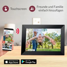 Xoro CPF 10C1 Digitaler Bilderrahmen 10.1 Zoll IPS Touchscreen, WLAN, 16 GB, App-Steuerung, 1280x800, schwarzer Rahmen