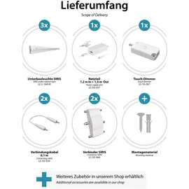 ledscom.de LED Unterbau-Leuchte SIRIS weiß matt, mit Touch-Dimmer, flach, je 90cm, je 1044lm, weiß 3er Set