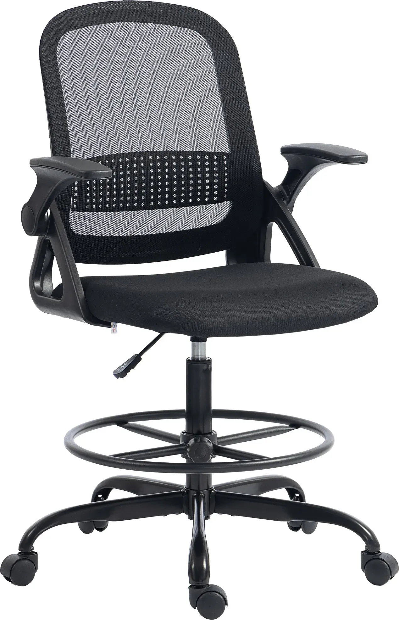 HOMCOM Ergonomischer Bürostuhl, Mesh-Bürostuhl mit klappbaren Armlehnen, höhenverstellbar, Fußstütze, Rollen, für Arbeit oder Studium, Grau   Aosom