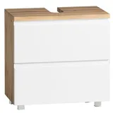 Lomadox Waschbeckenschrank VASTO-03-WHITE 60cm in Wotan Eiche Nb. mit weiß matt, B/H/T ca. 60/56/35 cm braun|weiß