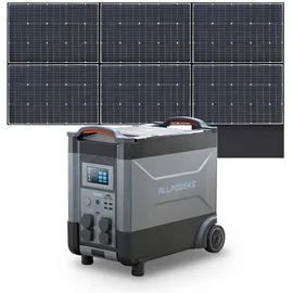 Allpowers R4000 Tragbarer Powerstation mit 600W Monokristalline Solarmodule, Solargenerator 3456Wh LiFePO4 Batterie mit 4000W AC Ausgang, Tragbare Heimbatterie für Camping, Wohnmobil, Zuhause