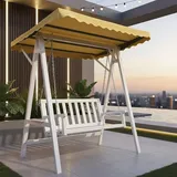 MuCoLa Hollywoodschaukel Weiß Grau Gartenschaukel Hängeschaukel Schaukelbank Holz Dach