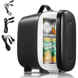 FOHERE Kühlbox Mini Table Top Kühlschrank, tragbar, klein, retro, AC DC 220-240V/12V, 5 l, für Getränken, Hautpflegeprodukten und anderen gekühlten Lebensmitteln schwarz