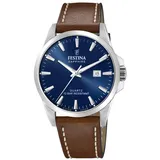 Festina Swiss Made Silber Edelstahl Case BraunLeder Band