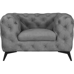 Chesterfield-Sessel LEONIQUE "Glynis Sessel", grau (hellgrau), B:125cm H:75cm T:97cm, Struktur (100% Polyester), Samtoptik (100% Polyester), Sessel, aufwändige Knopfheftung, moderne Chesterfield Optik, Fußfarbe wählbar