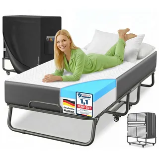 KESSER® Klappbett 200x90cm Gästebett inkl. Matratze aus Memory-Schaum & Rollen | faltbares Reisebett mit Metallrahmen für Erwachsene belastbar bis 250kg | Metallbett mit Schaumstoffmatratze & Cover