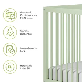 Kids Collective Babybett Kinderbett Gitterbett mit Rausfallschutz Baby Bett | stabiles Buchenholz | Juniorbett | Europe | Kinderzimmer Jugendzimmer... | Grün
