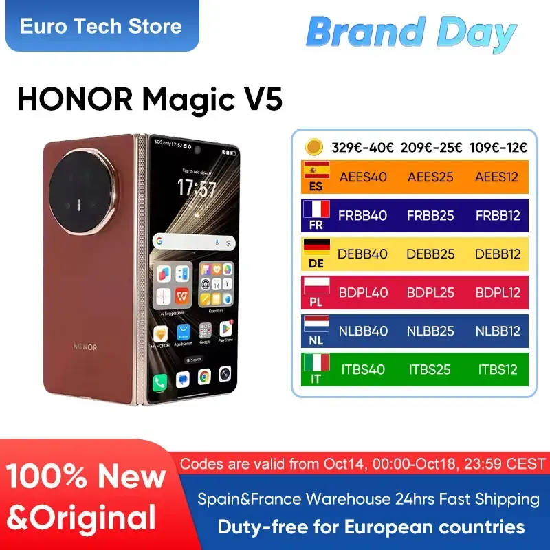 Neue HONOR Magic V5 Global Version Original 5G Smartphone Dual HDR OLED Display Snapdragon 8 Elite 5820 mAh 7,95