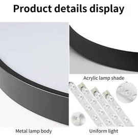 Style Home 48W Deckenleuchte Deckenlampe Ø50x4cm,Warmweiß 3000K,Ultraslim runde Lampe aus Metall, für Wohnzimmer Schlafzimmer Küche Diele Flur (Schwarz)