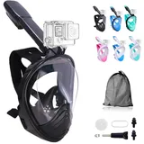 Wsobue Tauchmaske,Vollmaske Schnorchelmaske Anti-Fog Anti-Leck,180° Sichtfeld mit Sportkameras Kompatible Taucherbrilie für Erwachsene (Schwarz S/M)