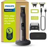 Philips Elektrokörperrasierer OneBlade Pro 360 Face & Body Akku Rasierer, Abwaschbar, Aufsätze: 3, Ja, 3 Klingen, Präzisionskamm, Körperaufsätzen, Reiseetui und Ladestation, 20 Schnittstufen, Nass- und Trockenrasur, LED-Digitalanzeige schwarz
