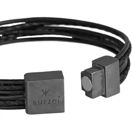 KUZZOI Armband Leder 6-reihig Magnet Basic 925 Silber oxidiert schwarz 21 cm