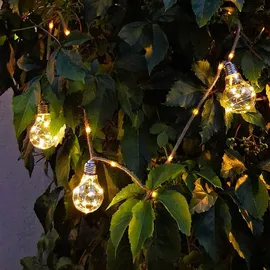 salcar Lichterkette LED 10M Hanfseil 20 Glühbirnen Solar wetterfest Warmweiß