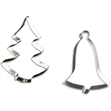 LARES Ausstechform Tanne & Glocke 12cm, Weißblech, 2er Set für Weihnachten - Made in Germany