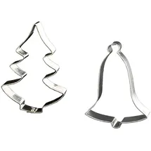 LARES Ausstechform Tanne & Glocke 12cm, Weißblech, 2er Set für Weihnachten - Made in Germany