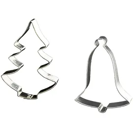 LARES Ausstechform Tanne & Glocke 12cm, Weißblech, 2er Set für Weihnachten - Made in Germany