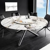 riess-ambiente Runder Esstisch SPIN 150cm weiß grau braun gold mit 360° drehbarer Servierplatte Keramik Aurora Oro - Weiß