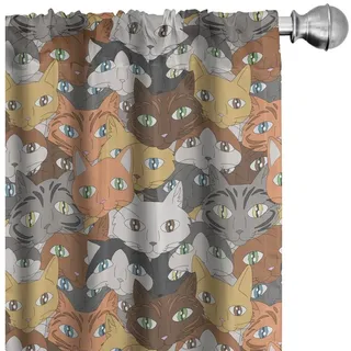 Abakuhaus Gardine Vorhang für Wohnzimmer Schlafzimmer Dekor, Microfaser, Katzen Vielfalt von Happy Kitten Faces bunt 150 cm x 225 cm