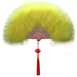 Uposao Damen Fächer Feder,Vintage Stil 20er Jahre Feder Handfächer Faltbar Handheld Marabou Federfächer Damen Party Kostüm Dekoration Zubehör für Hochzeit Halloween Karneval, Mottoparty,Gelb