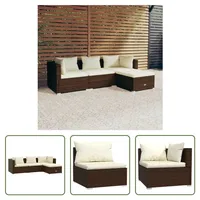 The Living Store 4-tlg. Garten-Lounge-Set mit Kissen Poly Rattan Braun - Braun