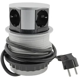 ChiliTec Versenkbare Einbausteckdose mit 4 Steckdosen 230V 150cm Kabel, Mehrfachsteckdose mit Stecker Silber