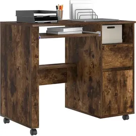 vidaXL Tisch mit Rädern mit Regal Geräucherte Eiche 91 x 50 x 77 cm