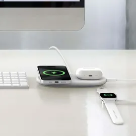 Belkin BoostCharge Pro kabellose 2-in-1-Ladestation mit Qi2, 15W, Schnellladegerät, Wireless Charger für iPhone 17, Air, 16, Pixelsnap, AirPods und MagSafe-fähigen Geräten – Weiß