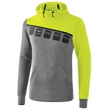 Erima Herren 5-C Kapuzensweat, grau melange/lime pop/schwarz, M