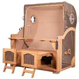 Mr. Deko Strandkorb Komplettset - bene living - Ammersee Grande XL Teak - PE grau - Modell 513 - inkl. Liftersystem
