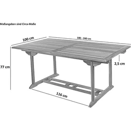 SAM Outillage KUBA Gartentisch ausziehbar 180-240 x 0 x 75 cm Naturbelassen/Beige