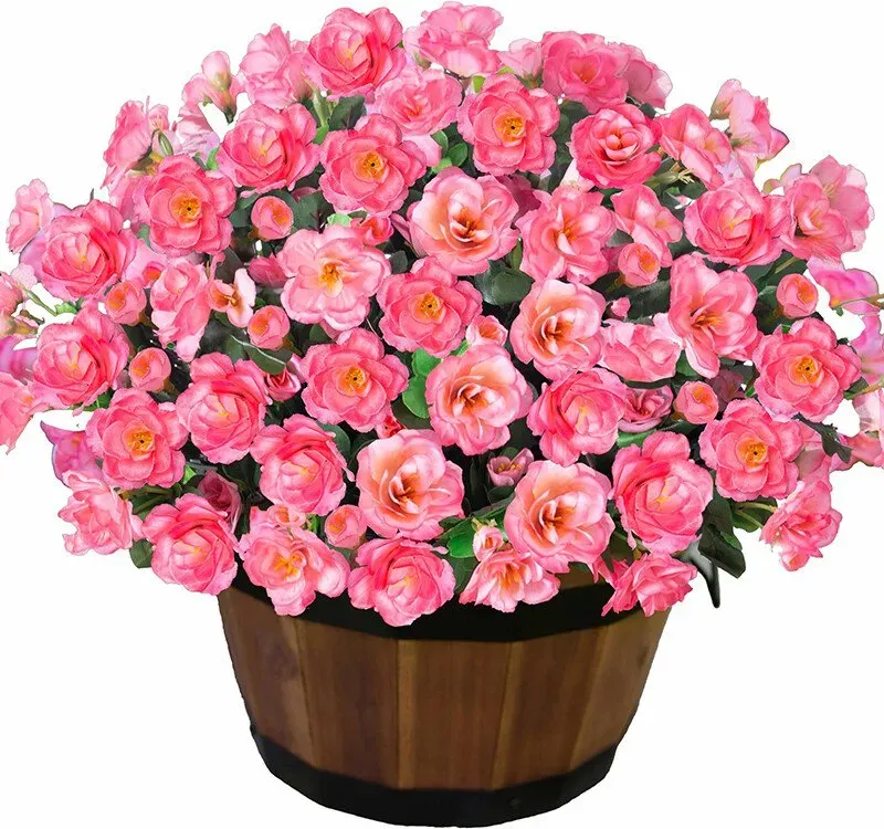 【3 € Rabatt ab 10 €】6 Stück 15,3 Zoll/38 cm künstliche Blumenpflanzen für den Außenbereich, für Frühlings- und Sommerdekoration, seidig glänzende Kamelien, sehen aus wie echte Blumen, für Blumentöpfe, Eingang, Veranda, Terrasse, Balkon (pink)
