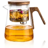 Ecofocet Magic Teekanne Glas mit Sieb, 700ml Teezubereiter für Losen Tee und Blütentee, Hitzebeständigkeit Glas Teekanne mit Magnet Sauger-Deckel und Walnussholzgriff, Tee Geschenk für Zuhause & Büro