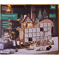 Weihnachtskalender, Holzschlitten mit  LED, Adventskalender, Timer