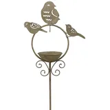finehomegarden Vogeltränke Futterplatz Vogelbad Metall grau Stecker ArtFerro 37x14cm H128cm, Gartenstecker Garten Futterstadion Deko / Sperrgut grau