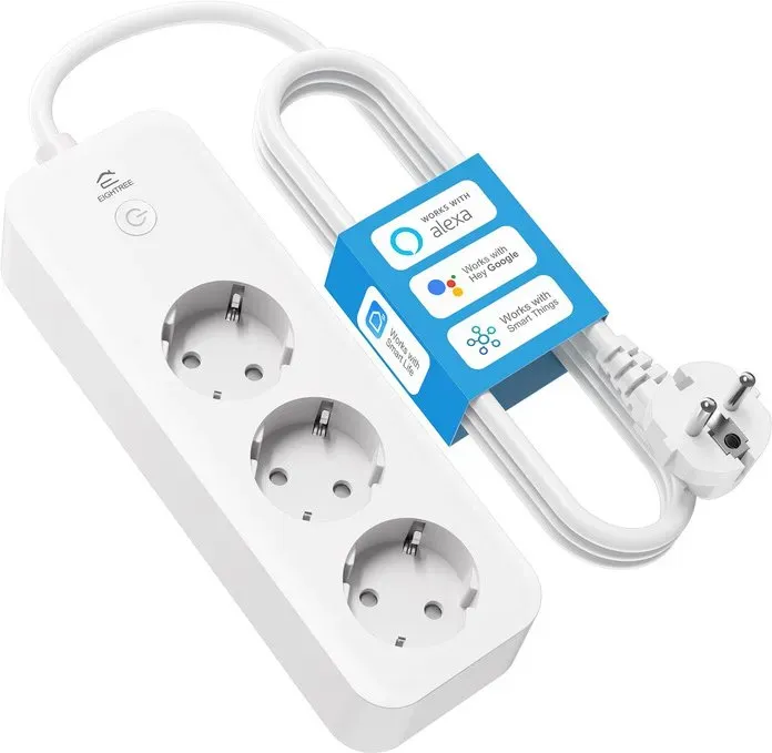 Eightree Smart WLAN Steckdosenleiste mit 3 AC-Anschlüssen, Mehrfachsteckdose mit Strommessung und App Fernsteuerung, kompatibel mit Alexa, Google Home und SmartThings, Sprachsteuerung, 16A, 1,5 m