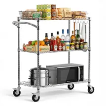 Vevor Küchenwagen mit 3 Ebenen, Schwerlast-Servierwagen bis 300 kg, Rollwagen mit Höhenverstellbaren Drahtablagen und Griff, Metallregal auf Rollen für Küche, Garage & Waschküche, 890 x 453 x 1040 mm
