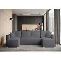 BROMARKT Ecksofa mit Schlaffunktion 273x120cm - Wohnlandschaft U Form - Kollektion TOP U - Eckcouch mit Bettkasten - in Grau