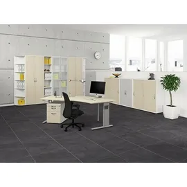 Geramöbel Flex höhenverstellbarer Schreibtisch ahorn L-Form, C-Fuß-Gestell silber 216,6 x 113,0 cm