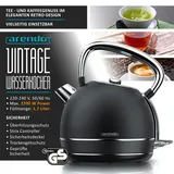 Arendo Wasserkocher mit Temperatureinstellung, 1,7 l, 2200 W, Edelstahl Retro Style Vintage, Überhitzung & Trockenkochschutz, schwarz