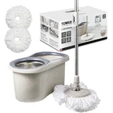 Tower Spin Mop Classic mit Edelstahl-Auswringer und klappbarem Griff Weiß
