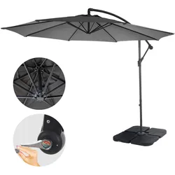 Ampelschirm Terni, Sonnenschirm Sonnenschutz, Ø 3m neigbar, Polyester/Stahl 11kg ~ grau mit Ständer