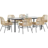 VidaXL 7-tlg. Garten-Essgruppe mit Kissen Braun Poly Rattan Glas