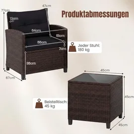 Costway Rattanmöbel Set 3-tlg. Schwarz/Braun