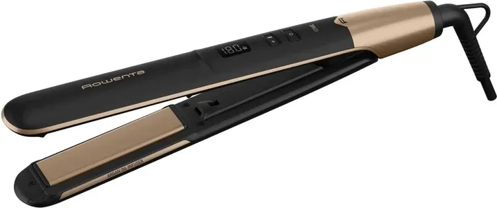Rowenta SF4630 Express Shine Haarglätter, Arganöl-Infuser, Keramikplatten, Ioneneffekt, 8 Temperaturstufen, 2-in-1 Wickeln und Glätten, gesunde Haare, Schwarz/Gold