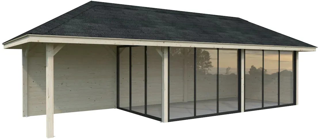 Palmako Pavillon Bianca 24,9 m2 Set 517 Slide Plus mit Isolierglas-Schiebetüren transparent tauchgrundiert