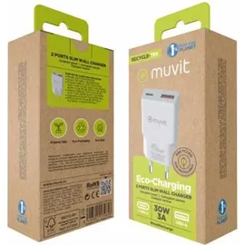 Muvit for Change HC-263 Weiss 18 W, 3.0 W 30 W), USB qc 18-W-Wandladegerät - 1 USB-C pd 30w blanco Silber